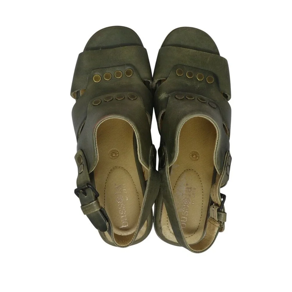 Bussola Massa Wedge‎ Sandals Womens 37 US 6-6.5 Green Leather Studded Slingback